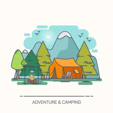 Çadır ve kamp ateşi orman veya ahşap