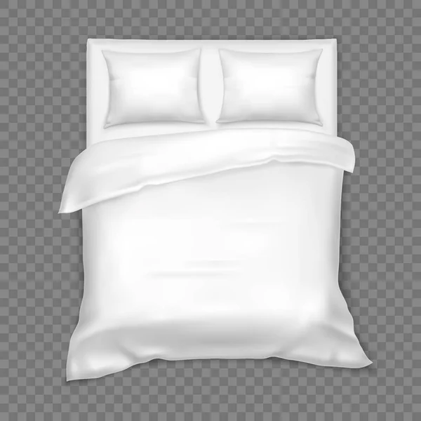 Ovanifrån på dubbelsäng med madrass, vitt linne — Stock vektor