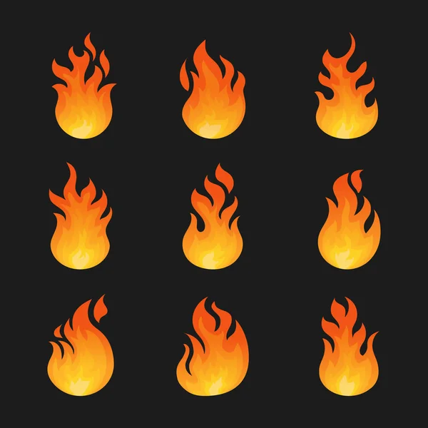 Conjunto de ícone de fogo isolado ou sinal de queimadura de perigo — Vetor de Stock
