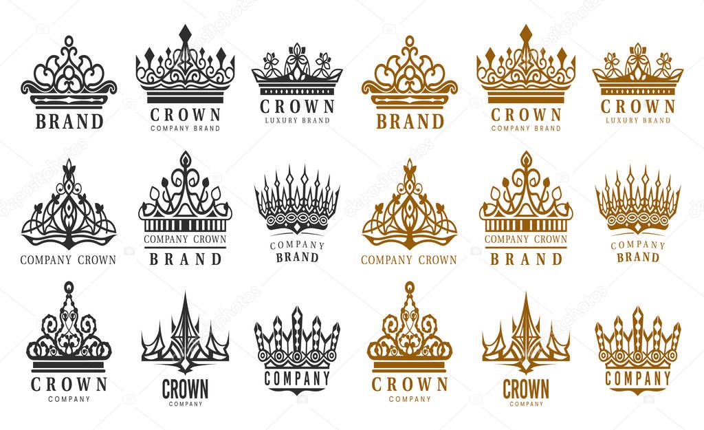 Set of isolated vintage crowns for company brand