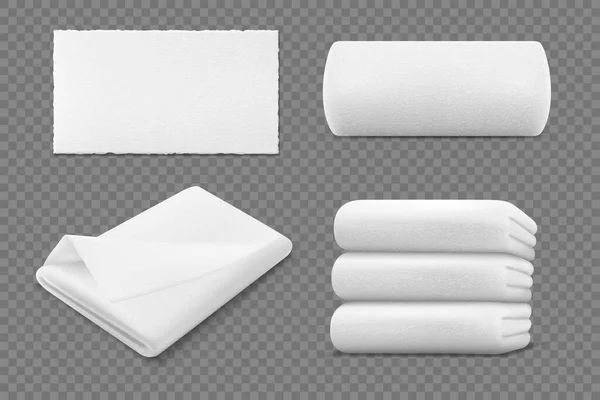 Vektor 3d realistisk vit handduk rullar och högar — Stock vektor