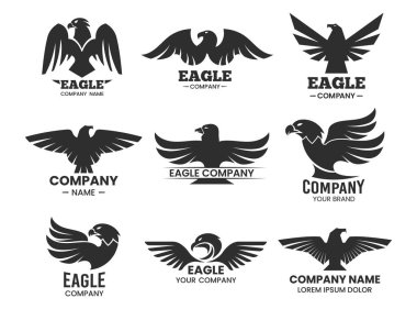 Eagle or falcon black silhouettes for branding clipart