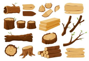 Wooden elements, lumber wood logs and tree trunks