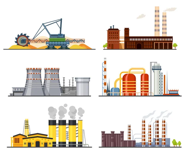 Usines ou installations industrielles, ensemble industrie lourde — Image vectorielle