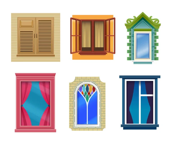 Windows, cartoon, modern, retro flat elements set — Stok Vektör