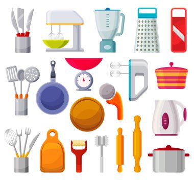 Mutfak aletleri, yemek takımları izole edilmiş simgeler