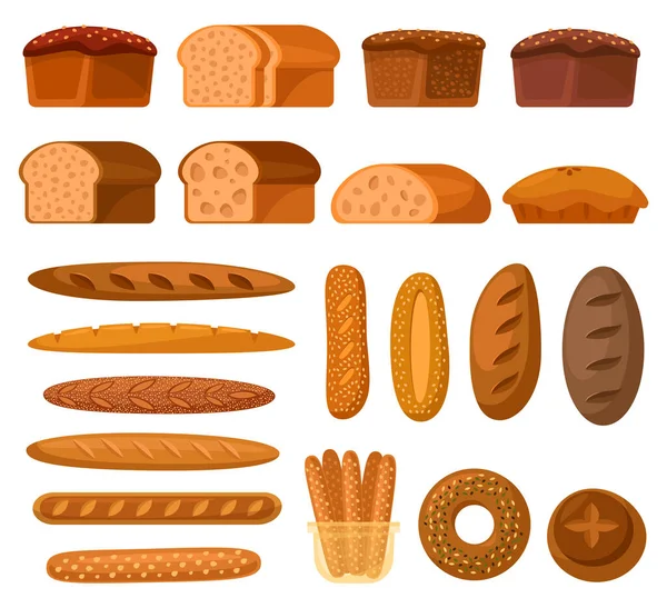 Хлеб, булочки и булочки, плоские иконки — стоковый вектор