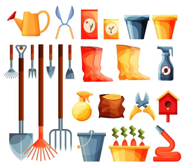 Ensemble de matériel de jardin, jardinage, outils agricoles — Image vectorielle