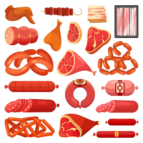 Saucisses et viandes, viandes de boucherie et produits à base de porc — Image vectorielle