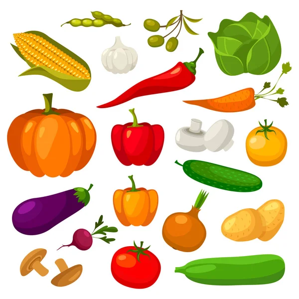 Conjunto de verduras, verduras, ingredientes iconos planos — Vector de stock