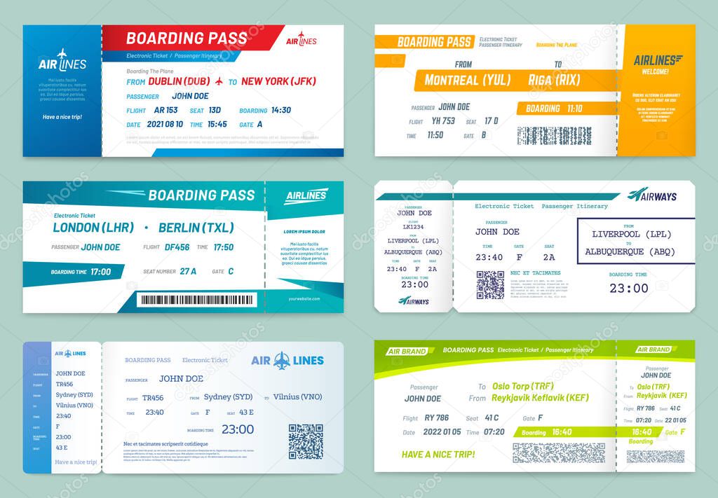 Set of airlines tickets and boarding passes