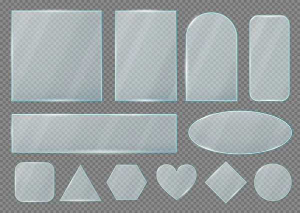 Set of glass plates frames, realistic shapes — Stock Vector