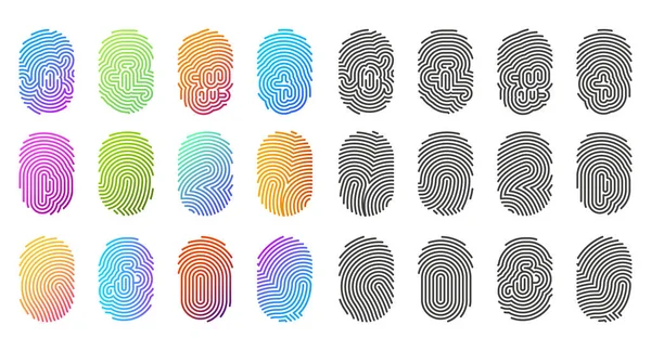 Fingerabdrucksymbole Fingerabdrücke Schwarz Und Farbverlaufsmuster Vektor Logovorlagen Abstrakte Fingerabdrücke Biometrische — Stockvektor