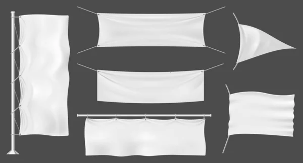 Banery Flagowe Lub Zewnętrzne Billboardy Tkaniny Puste Białe Szablony Makiet — Wektor stockowy