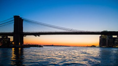 Manhattan ve Brooklyn Köprüsü ile Manhattan'ın güzel gün batımı