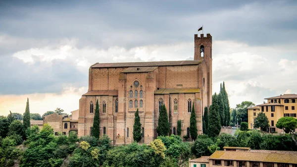 Siena, Toskana, güzel bir ortaçağ şehir toplayan Basilica San Domenico Manzaralı — Stok fotoğraf