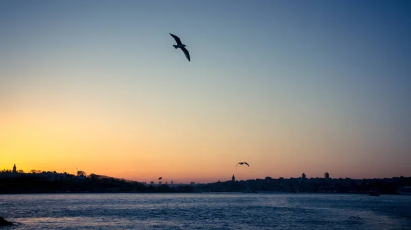 博斯普鲁斯海峡伊斯坦布尔城市景观中的落日 — 图库照片
