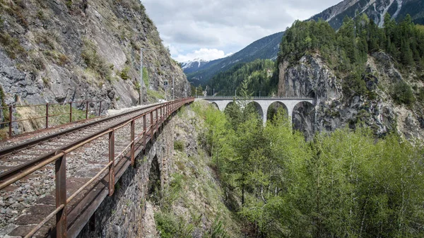 Железнодорожный мост Виадук Ландвассер, Швейцария — стоковое фото