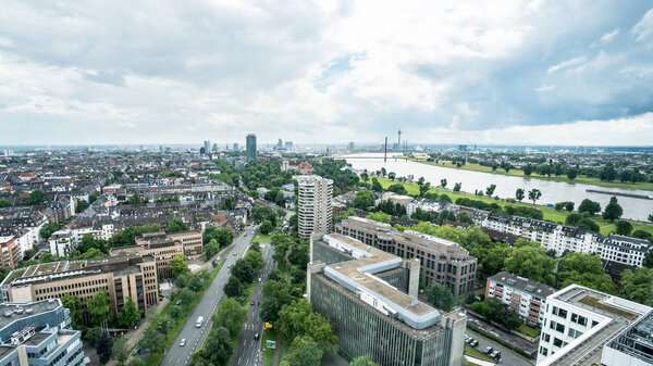 Dusseldorf, Germany - June 2016: Skyline of Dusseldorf in Germany panorama