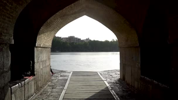 Isfahan Iran May 2019 Iranian People Passing Time Khaju Bridge — Stock Video