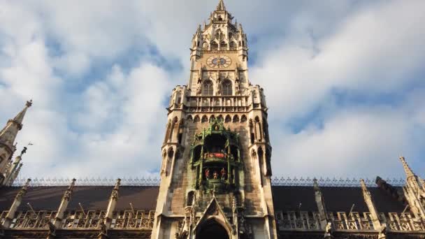 Μόναχο Γερμανία Οκτώβριος 2019 Munich Marienplatz Town Hall Building Tower — Αρχείο Βίντεο