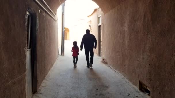 Yazd Irán Mayo 2019 Padre Iraní Hija Caminan Por Tradicional — Vídeo de stock