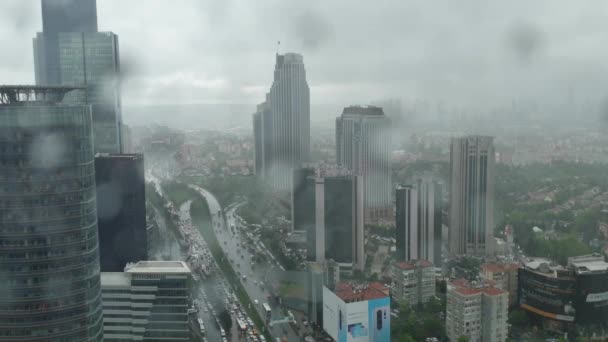 Istanbul Turecko Duben 2019 Časová Prodleva Finančního Okrsku Levent Dešti — Stock video