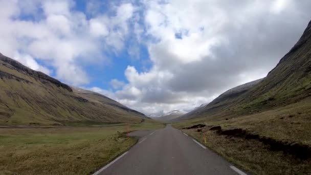 Car Ride Video Front Camera Cloudy Dramatic Landscape Faroe Islands — 비디오