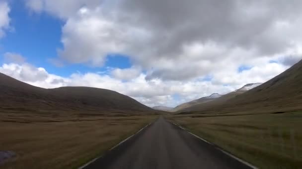 Hyperlapse Car Ride Front Camera Cloudy Dramatic Landscape Faroe Islands — 비디오