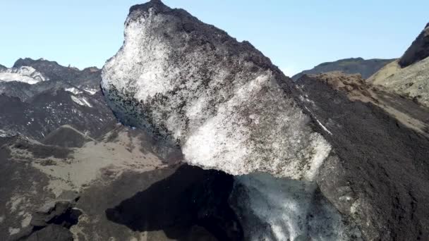 Таяние Ледника Леднике Solheimajokull Ледниковой Лагуне Solheimajokull Исландия Признак Изменения — стоковое видео