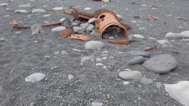 Überreste Eines Schiffswracks Strand Von Djupalonssandur Snaefellsnes Dritvik Island Snaefellsjokull — Stockvideo