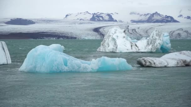 Blick Auf Eisberge Der Jokulsarlon Gletscherlagune Mit Schmelzendem Eis Island — Stockvideo