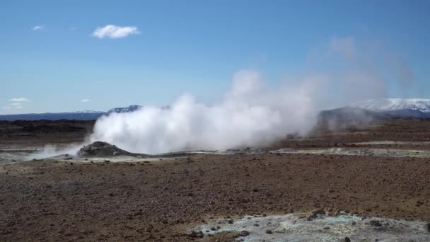 Hverir Myvatn地热区 在冰岛的Hverir地热区Myvatn湖周围都有天然蒸汽喷口和泥池 — 图库视频影像