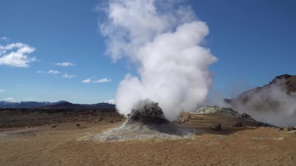 Area Geotermica Hverir Myvatn Con Bocche Vapore Naturali Pozze Fango — Video Stock