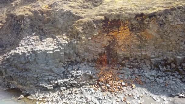 研究胶原岩峡谷 这是一个罕见的火山玄武岩柱地层 — 图库视频影像
