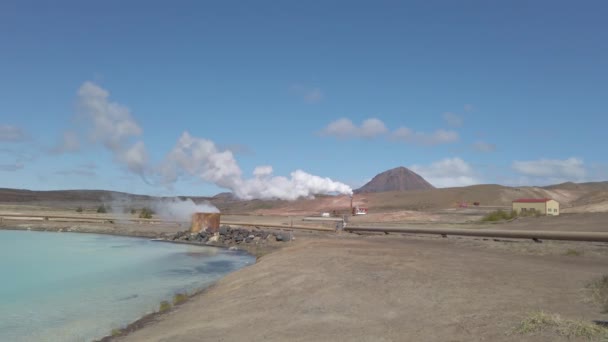 Geothermal Facilities Hverir Myvatn Geothermal Area Boiling Mudpools Steaming Fumaroles — Stock Video