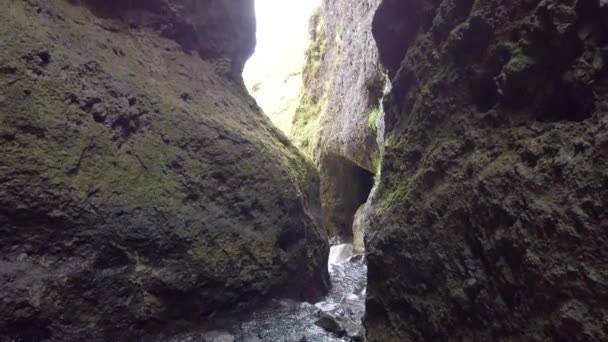 Rauofeldsgja Iceland May 2019 Stream Water Flowing Out Rauofeldsgja Ravine — 图库视频影像