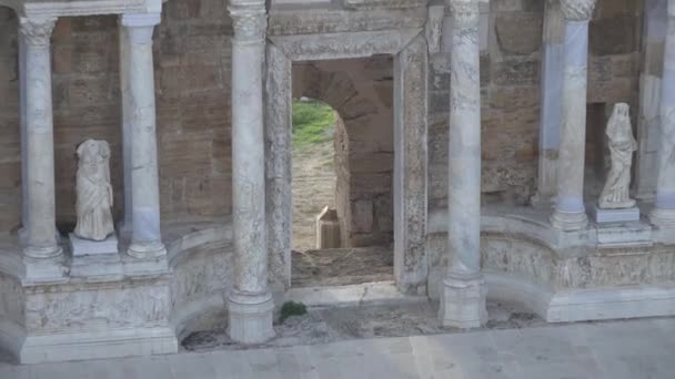 Denizli Turcja Październik 2019 Ruiny Amfiteatru Starożytnego Miasta Hierapolis Pamukkale — Wideo stockowe