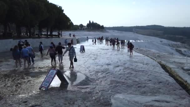 Pamukkale Turkey October 2019 Tourists Enjoying Pools Hot Thermal Water — Stock Video