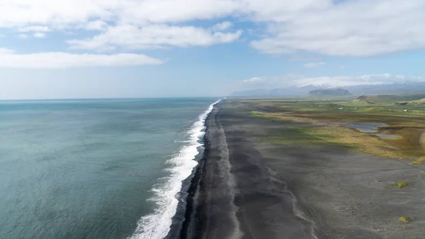 Plage Sable Noir Volcanique Sans Fin Située Vik Islande — Photo