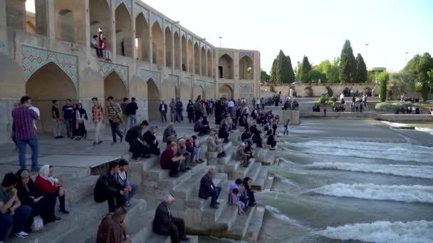 Isfahan Iran May 2019 Iranian People Passing Time Khaju Bridge — Stock Video