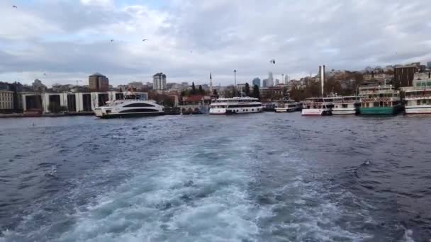 Istanbul Turkiet Februari 2020 Bosporen Seglar Med Passagerarbåt Med Utsikt — Stockvideo