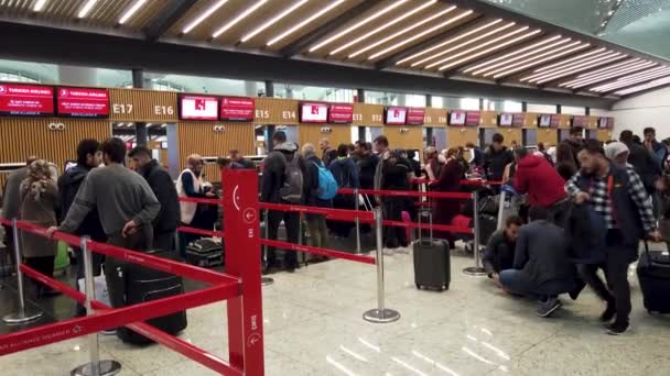 Stambuł Turcja Luty 2020 Pasażerowie Ustawieni Kolejce Odprawy Porcie Lotniczym — Wideo stockowe