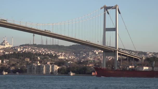 Istanbul Türkei Februar 2020 Ein Frachtschiff Fährt Der Bosporus Meerenge — Stockvideo