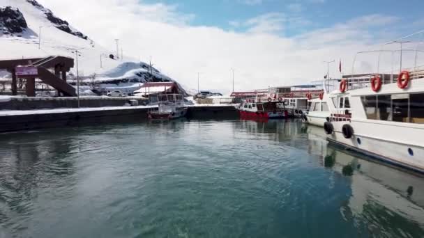 Isola Akdamar Van Turchia Febbraio 2020 Barche Porto Che Stanno — Video Stock