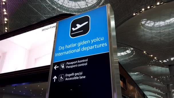 Stambuł Turcja Luty 2020 Oznaczenie Kierunkowe Lotów Międzynarodowych Lotnisku Nowym — Wideo stockowe