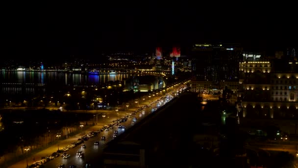 Baku Azerbaijão Julho 2019 Paisagem Urbana Baku Noite Com Mar — Vídeo de Stock