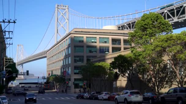 サンフランシスコ カリフォルニア州 アメリカ 2019年8月 米国カリフォルニア州のサンフランシスコ湾橋のパノラマビュー — ストック動画