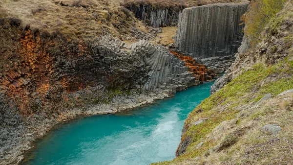 Studlagil Bazalt Kanyon Izland Egy Ritka Vulkanikus Bazalt Oszlopképződés — Stock Fotó