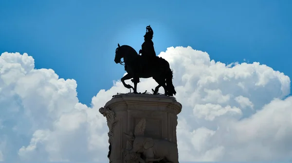 Lisboa Portugal Novembro 2019 Silhueta Estátua Equestre Rei João Praça — Fotografia de Stock